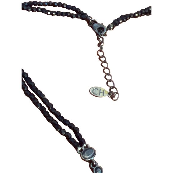 Chaps Black Y Necklace Teardrop Double Strand Rhinestones Gothic Emo Adj 17" - Picture 4 of 4